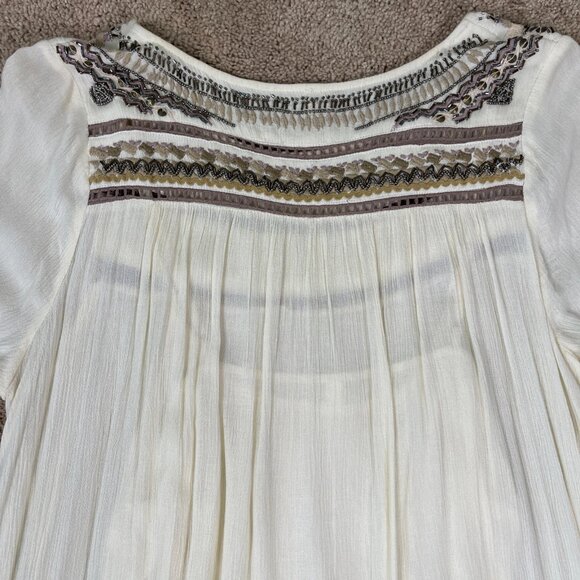 Free People Dress Women L Ivory Embroidered Beaded Wedding Bohemian Festival - Picture 13 of 13